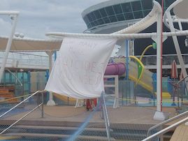 A protest on the deck of the Majesty of the Seas
